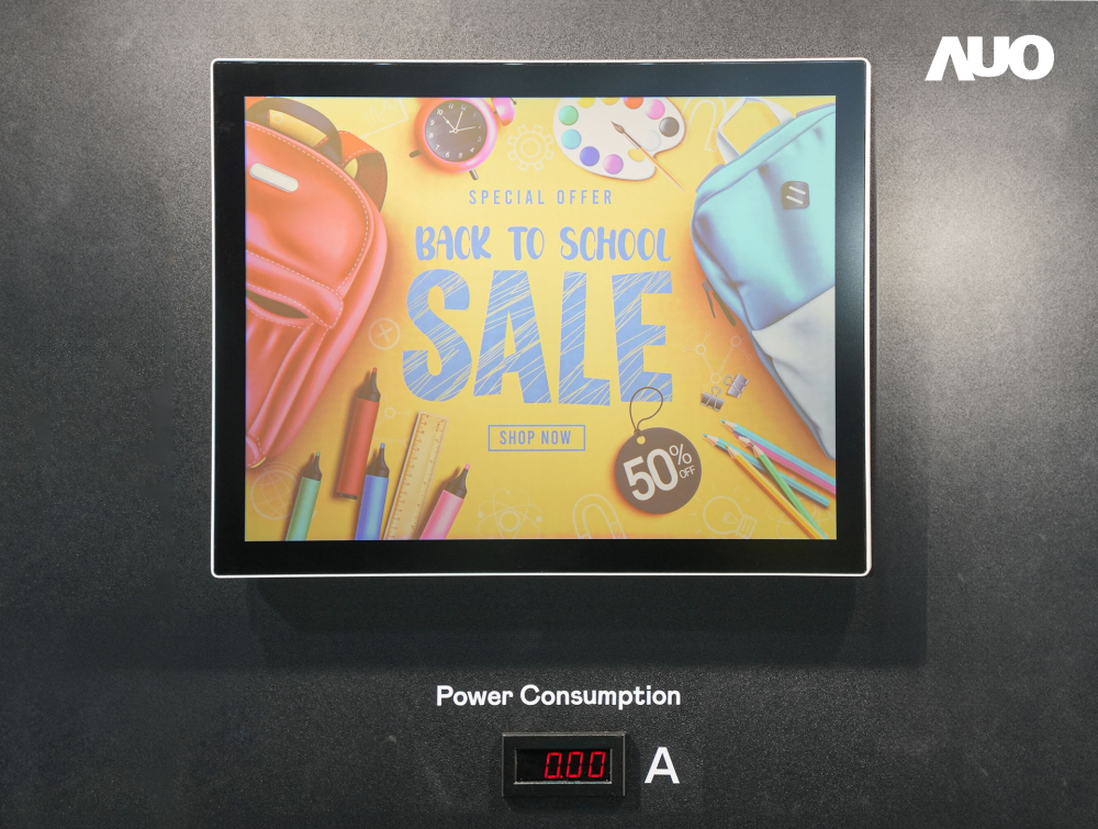 AUO introduces its ChLC Outdoor Full-Color Display with ultra-low power consumption. ChLC technology utilizes bistable technology to achieve zero power consumption in static displays, boasting energy efficiency, vivid color saturation, and eco-friendliness through its bistable nature. This display seamlessly integrates hardware and software solutions into one single system, manageable through a cloud platform
