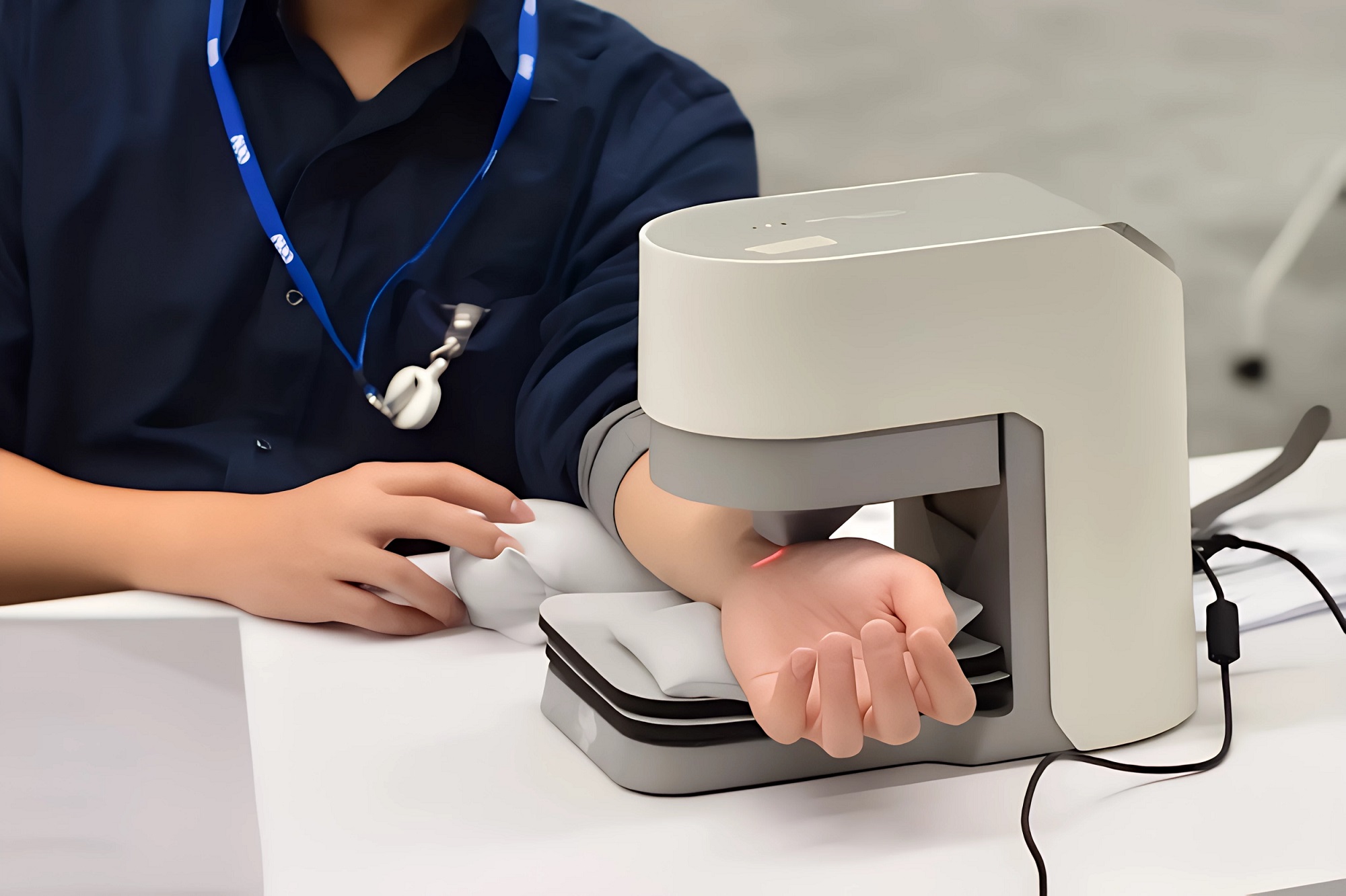 友達耘康中醫數位化檢測解決方案之脈象檢測系統採用高靈敏多點式壓力感測器，可真實還原「寸、關、尺」三部脈象量測結果