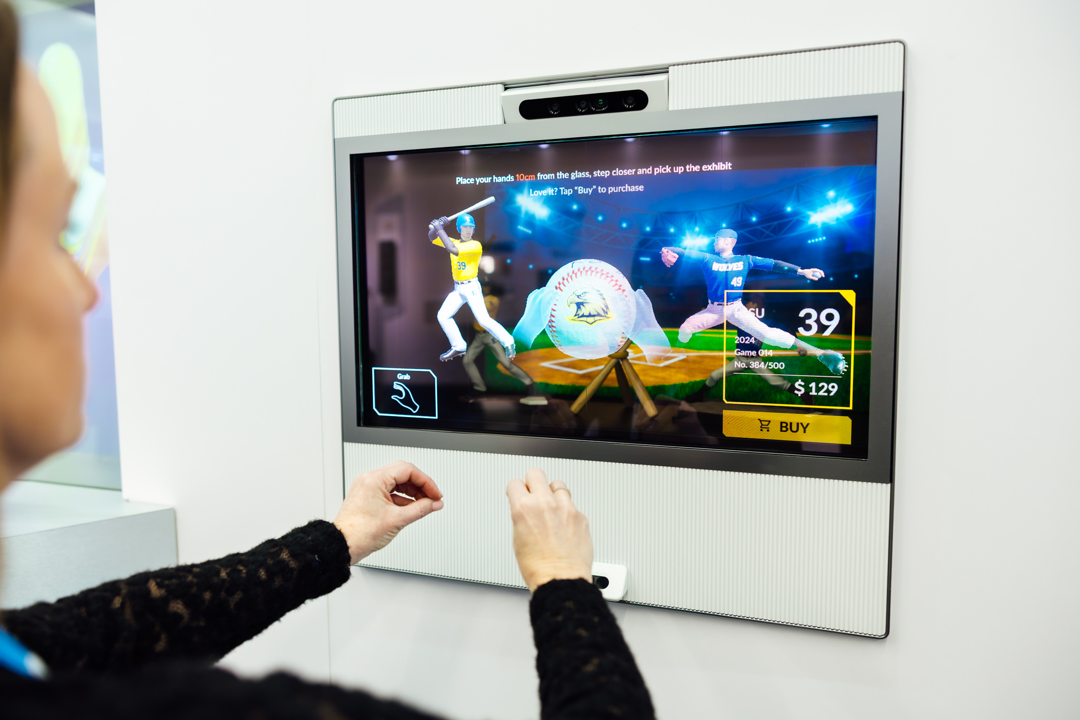 The 30-inch Interactive AR Box combines 3D product visuals with facial and gesture sensing, ideal for showcasing premium and limited-edition products, allowing consumers to explore product details in mid-air without physical contact.